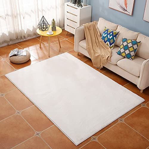 SXYCYRC Hochflor Teppich Wohnzimmer Kunstfell Super Softes Kaninchenfell Imitat, Luxus Super Soft Fellteppich Plush,Weiß,200 x 200 cm