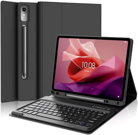 IVEOPPE Keyboard Case for Lenovo Tab P12 12.7 2023, UK Layout Keyboard for Tab P12 12.7 Inch 2023 Tablet, Slim Cover with Wireless Detachable Bluetooth Keypad, Black