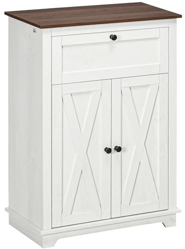 HOMCOM Buffet de Cuisine Multi-rangements 2 Portes avec étagère réglable, 1 tiroir, Design Campagne, pour Salon, Chambre et Cuisine, 60 x 30 x 87,5 cm, Blanc