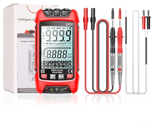 HOHOVYVY Digital Multimeter SZ02 True RMS 9999 Zähler Automatisch Multifunktionsmessgerät Für Spannung Strom Widerstand Kapazität Mit LED-Beleuchtung(red-SZ01)