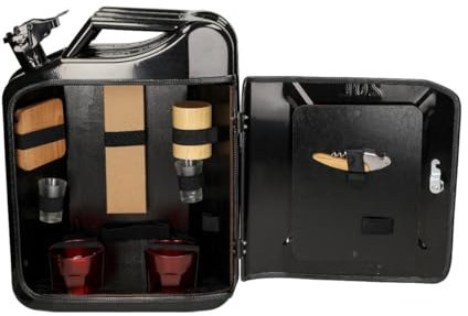 Mobile Minibar Set 1 - Geschenk für Papa, Mann & Freund zu Weihnachten - Abschließbare Mini Bar im Benzinkanister Design - Inklusive Zubehör - Lustige Geschenkidee für Whisky & Schnapsliebhaber