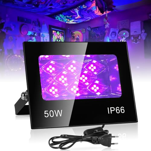 VAYALT 50 W UV-Schwarzlicht, IP66, wasserdicht, Schwarzlicht, LED, 395 – 405 nm, Schwarzlicht, Ultraviolett, für Neon-Partys, Bodypainting, Disco, Bar, Aquarium, Halloween, Bühnenbeleuchtung