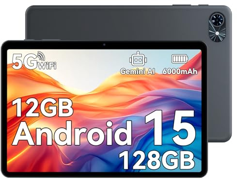TABWEE 2026 Neueste Android 15 Tablet 10 Zoll - 12GB RAM+128GB ROM, Octa Core, Gaming Tablet, Widevine L1, 1280x800 IPS, 6000mAh Akuu, Gemini AI, 5MP KI Kamera, Face ID, 5G WiFi, 3.5mm Jack
