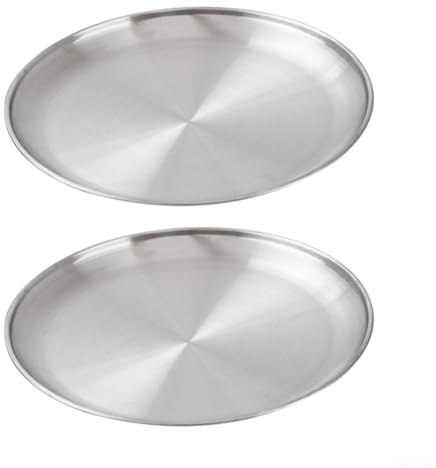 Yhenlovtt Stainless Steel Camping Plates Set of 2, Durable Round Outdoor Tableware for Hiking, Picnics, BBQ and Travel, Stackable Metal Dishware I(23x1.6cm)