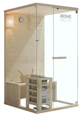 Home Deluxe - Sauna traditionnel ARUNA S - Dimensions : env. 100 cm × 110 cm × 190 cm, bois : épicéa, verre de sécurité transparent 8 mm - poêle et accessoires de sauna inclus