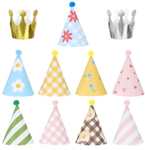 11 Stk Partyhüte Geburtstag Set Geburtstag Kegel Party Hüte geburtstags Partyhüte Bunte Partyhütes Party Kegel Hüte PartyHütes zum Geburtstags mit Pompons für Familienfeiern Erwachsene Haustiere