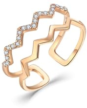 Gualiy Anello Fidanzamento Donna Oro Rosa, Anelli di Matrimonio 9K Aperto Cavo Wave Design con Rotondo Diamante 0.09ct Anello Misura 13