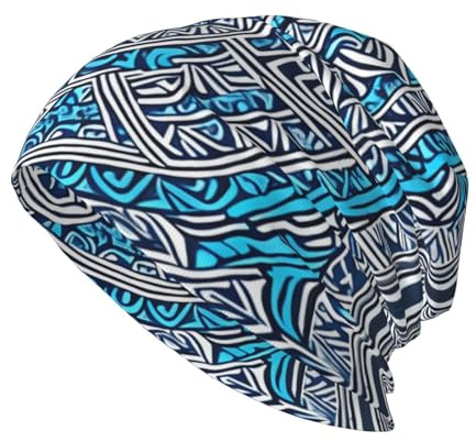 YYHWHJDE Blaue polynesische Maori Tribal Muster Bild Erwachsene Strickmütze Casual Bean Cap Elastische Krempe Hut Unisex