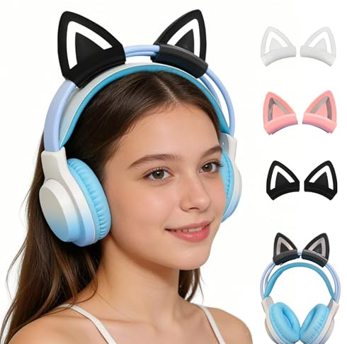 Katzenohren für Headset, Universal Headset Ohren Aufsatz, Süße Kitty Ohren Dekoration mit Verstellbarem Silikonband, Kopfhörer Katzenohren für 2,8–3,5 cm Umfang (schwarz, Katzenohren)
