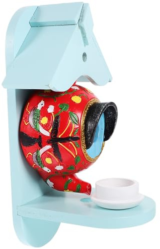 LIOOBO Teapot Hanging Bird House and Feeder Set Red Novelty Garden Nesting Box for Outdoor Backyard Wildlife