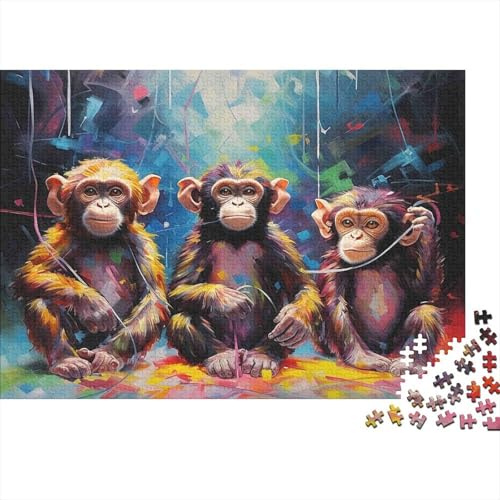 Colorful Monkey Trio Unique Challenging Jigsaw Puzzle Puzzle Eco-Friendly Decorative Three Monkeys for Team Building 52x38cm/1000pcs