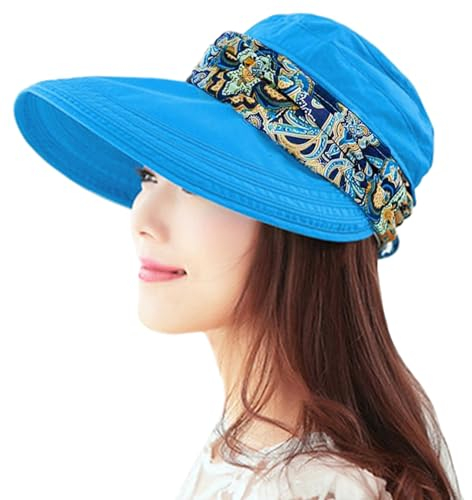 KXF Women 2 in 1 Foldable Sun Hat with Neck Flap Breathable Quick Dry 360°Protection Outdoor Sports Visor Large Brim UV Sun Protection UPF 50+ Beach Fishing Hat