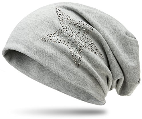 Caspar MU153 Slouch Beanie Mütze Longbeanie mit Strass Stern und warmem Flanell Stoff