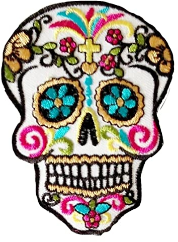 Bügel-Skull-Totenkopf-Mexican-Mexico-Aufnäher-Patches-Applikation-Stickerei-groß für Jeans-Jacke-n Kleidung Aufbügler zum aufbügeln 26 x 18 cm “