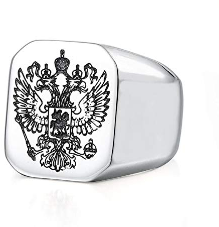 Bishilin Herren Ring Edelstahl Punk, Ring Adler Hochglanzpoliert Siegelring Quadrat Partnerringe Silber Ring Größe 70 (22.3)