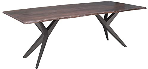 MASSIVMOEBEL24.DE | Freeform 4 Baumkantentisch aus Akazienholz - braun lackiert | X-Beine in anthrazit matt | 220x100x76 cm | Massivholztisch Baumkantentisch Esstisch