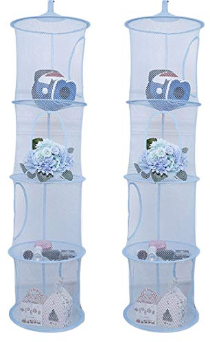 iVansa 2 Stück Mesh-hängender Speicher-Korb, Hängeaufbewahrung Kinderzimmer, 3 Tier Zusammenklappbare Mesh Storage Raum - 30/30/110cm (Blau)