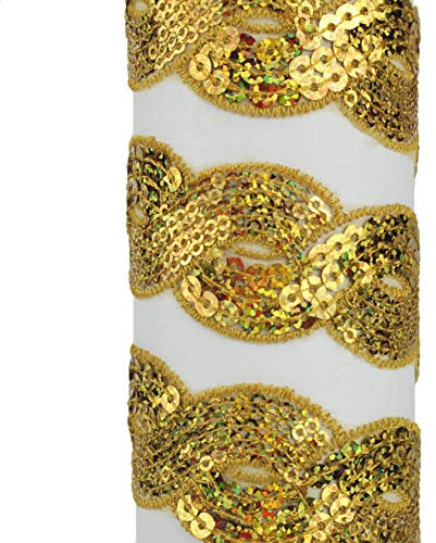 PASAMANERÍA LENTEJUELA ONDA CRUZADA 3cm (ORO, 1 METRO)