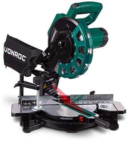 VONROC Troncatrice radiale 1700W, Ø diametro 216mm. Incl. 1 lama, sacchetto di raccolta polvere, chiave a brugola, 2 estensioni da tavolo e morsetto