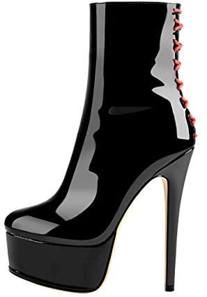 Only maker Damen Knöchel Stiefel Stiefeletten Reißverschluss Plateau Stiletto Absatz Ankle Boots Lack Schwarz 39 EU