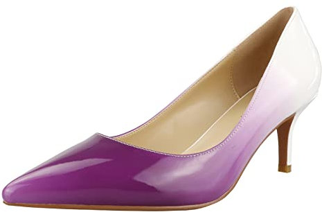 Scarpe décolleté da donna in pizzo laccato, eleganti e comodi., (bianco e viola.), 36 EU