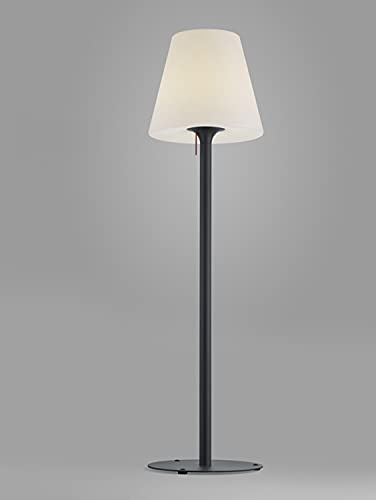 Helestra Outdoor Stehleuchte MORIS-XL, IP44, E27, 184cm / Ø 49cm, mit 300cm Steckerkabel, Stahl graphit/Acryl-Diffusor weiß