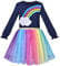 Sunny Fashion Vestito Bambina Arcobaleno Colorato Tulle Gonna Manica Lunga Vacanza Festa 6 Anni