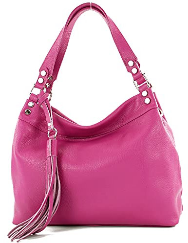 modamoda de T201 Damen Leder Schultertasche Handtasche handmade in Italy, Farbe:Pink