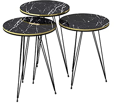 moebel17 21246122 Beistelltische, Holzwerkstoff, Schwarz Marmor, hoch