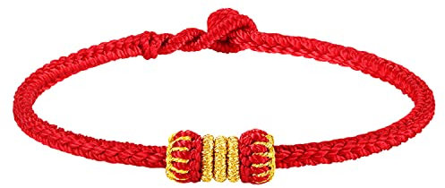 MENGLINA Bracelet tendance pour femme et homme fait à la main en fil doré et corde rouge tressée en forme de lanterne chinoise pour couple - Bracelet Feng Shui porte-bonheur pour la distance, l'amitié