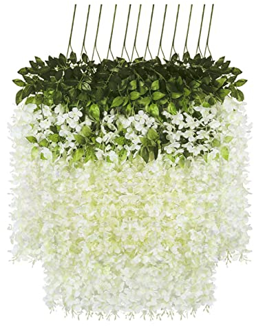Jewlri 12 Pezzi glicine finto pendenti Glicine Artificiale Fiori di Seta decorazione di piante di fiori finti per Matrimoni Arco Nozze Festa Giardino Casa Hotel Decorazione White