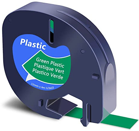 Kompatible Etikettenband als Ersatz für Dymo Letratag Kunststoff Schriftband 91224 für LT-100H LT-100T XR Schwarz auf Grün 12mm x 4m, (Ersatz für Dymo Letratag Plastic White Band)