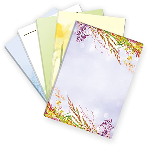 50 Blatt Briefpapier 5x10 MIX | Gräser und Blumen 5 Motive | Motivpapier A4 | edles Design Papier | beidseitig bedruckt | Set | 90 g/m²