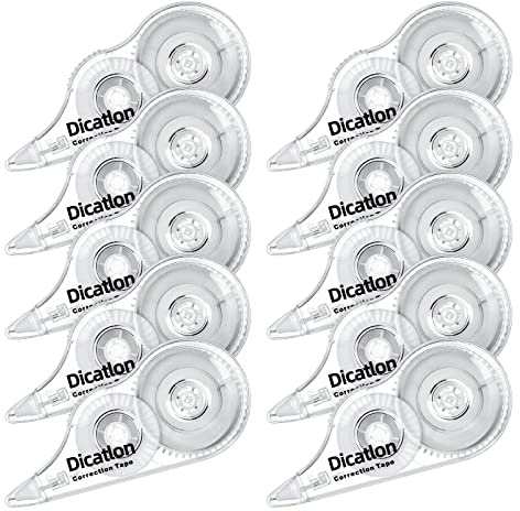 Dicatlon White Correction Tape 10 Pack, Easy Use Roller Applicator, Instant Dry, Jam Free PET Film, Smooth Precise Corrections for School, Office, Home,1/5 X39Ft