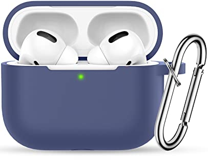 Upeak für AirPods Pro 2. Generation Hülle 2022, Silikon Stoßfeste Case Weiches Leichtgewicht Schutzhülle Voller Schutz Cover für Apple AirPods Pro 2, mit Karabiner, Blau grau