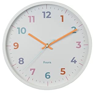 Fisura – Reloj de Pared Original Blanco. Reloj de Cocina Moderno. Reloj de Pared con números Multicolor. 30 centímetros de diámetro. ABS y Cristal. 1 Pila AA