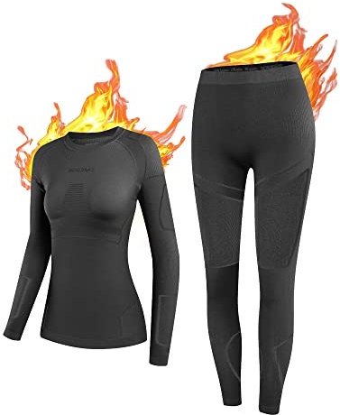 NOOYME Damen Thermounterwäsche Atmungsaktiv und Thermowäsche Set Funktionswäsche Anti-bakteriell und Flexibel Skiunterwäsche Warme Unterwäsche für zu Hause und Sport im Winter Extra Warm