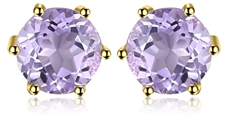 JewelryPalace Rundschliff 0.9ct Echt Amethyst Ohrstecker Silber 925 Damen, Lila Naturstein Schmuck Set, Ohrringe Silber Edelstein Mädchen, Ohrstecker Silber Klein mit Stein Frauen Geschenk Vergoldet