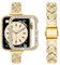 wutwuk Brillante Correa Compatible Apple Watch Mujer 44mm con Diamantes, Correa de Acero Inoxidable Delgada con Funda Protetora para Apple Watch series 6 5 4 y iWatch SE-Dorada 44mm