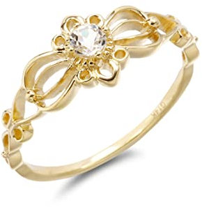 Daesar Ring Gold 585 Damen, Hochzeit Ring Frauen Blume mit Weiß Topas Eheringe Verlobungsringe Nickelfrei Große 67 (21.3)