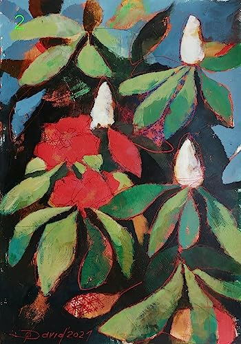 Rhododendron, Acrylbild auf Papier, 30x40cm. Original Kunstwerk