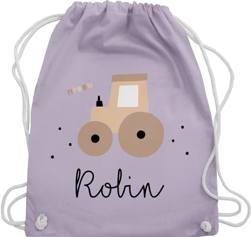 Turnbeutel Rucksack - Süßer Traktor Trecker Schlepper Bulldog - Unisize - Pastell Lila - personalisierte geschenke kinder stoffbeutel für kindergarten traktoren stoffrucksack