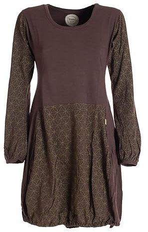 Vishes - Alternative Bekleidung - Langarm Damen-Keid Ballon-Kleid Shirt-Kleid kurz Loose fit braun 42