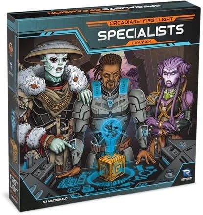 Renegade Game Studios: Circaadians First Light: Specialists Expansion, New Specialist Dice and Outposts, 1-4 Players 14 and up, 60-90 min to Play.Expansion Content, Core Game Needed to Play
