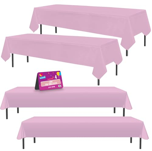 SOL 4 manteles largos color rosa para fiestas, 274 x 137 cm, cubierta de plástico, manteles desechables para fiestas, protección resistente contra derrames, diseño opaco para bodas, bufés, catering y