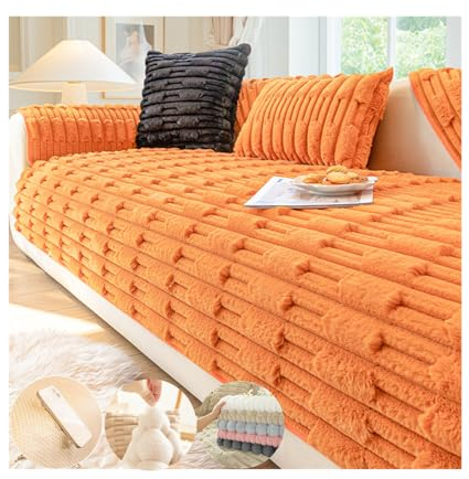 Winter Thick Plush Sofa Cushion,Funny Fuzzy Non Slip Sofa Covers,Super Soft Puffy Couch Towel Slipcover Washable Furniture Protector,Pet Mat Bed Blanket Car Seat (Pillowslip 45 * 45cm, Orange)