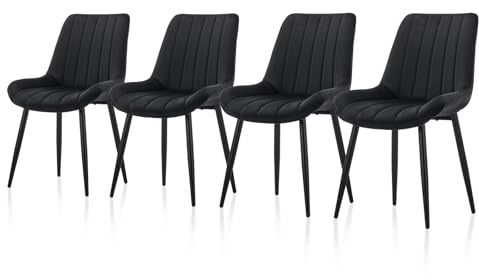 TUKAILAI Esszimmerstühle 4er Set aus Samt, Küchenstühle mit Rückenlehne,weichen Kissen,Metallbeine, Ergonomische Sessel, Moderne Stühle für Küche,Esszimmer,Wohnzimmer,Empfangsraum, Schwarz