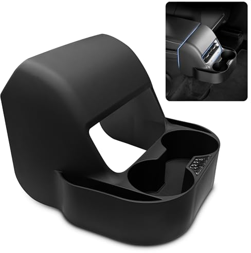 SDPVorn Rear Seat Cup Holder for Tesla Model Y 2021-2023 & Model 3 2017-2023, Black Plastic Cup Holder Extender with Storage Box and Phone Pockets