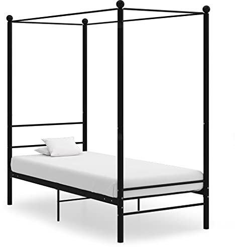 prissent Himmelbett Schwarz aus Metall, 100 x 200 cm, Metallbettrahmen, Einzelbett, modernes Einzelbett, Himmelbettrahmen (Matratze nicht im Lieferumfang enthalten)