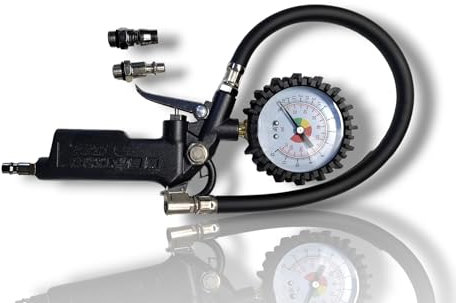 Pistolet de gonflage professionnel avec manomètre de pression pneus de voiture moto camion et vélo 170psi attaque 1/4 pour pression pneus de voiture moto camions et vélos - échelle en bar Psi
